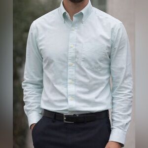 Stafford TRAVEL WRINKLE FREE OXFORD Athletic fit Aqua Blue Button-Down Shirt